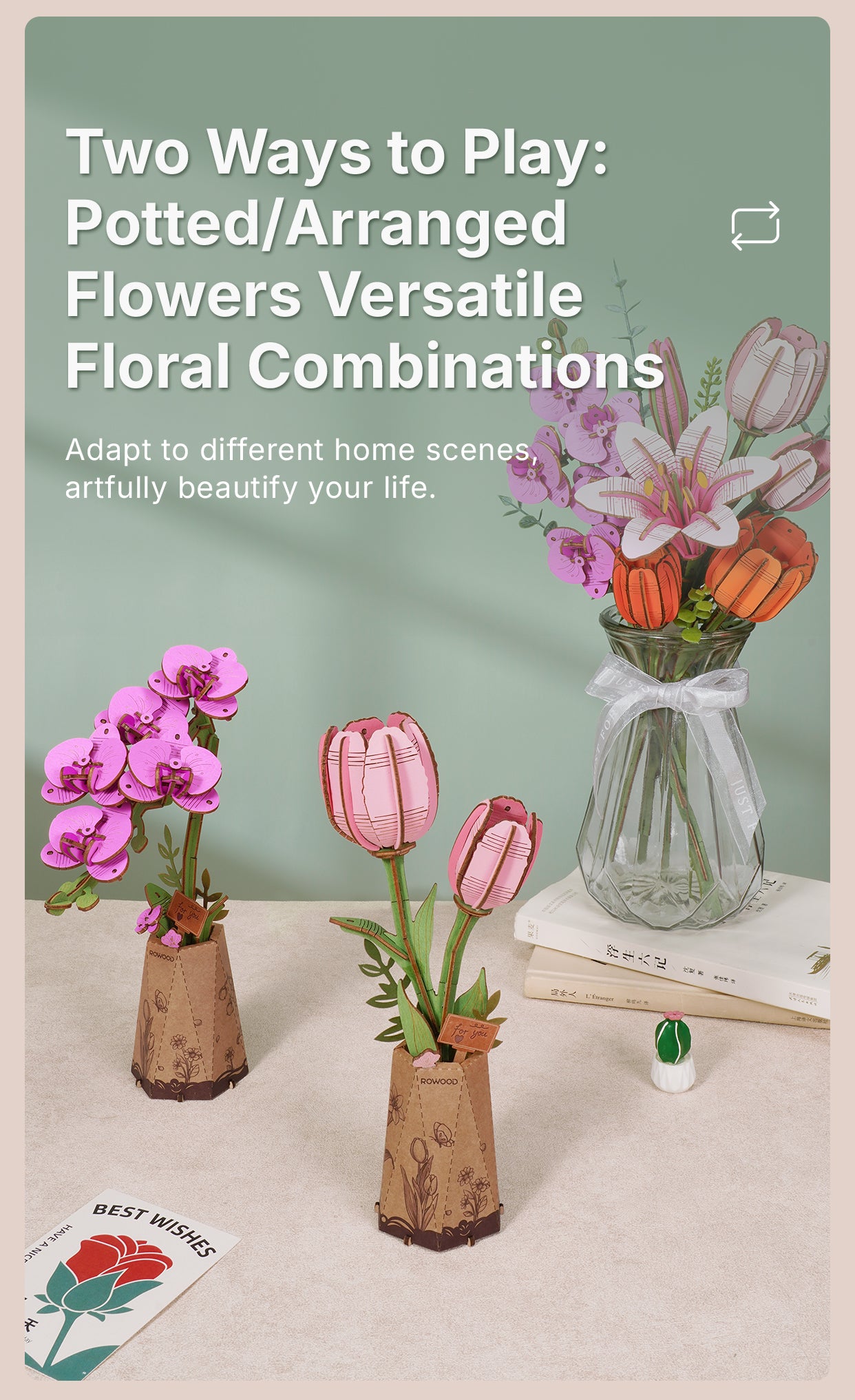 Rolife DIY Wooden Flower Purple Moth Orchid TW091