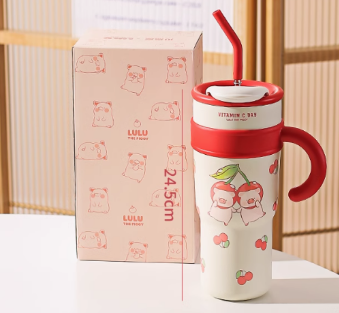 Kawashimaya – Lulu the Piggy Cherry-Red Insulated Tumbler