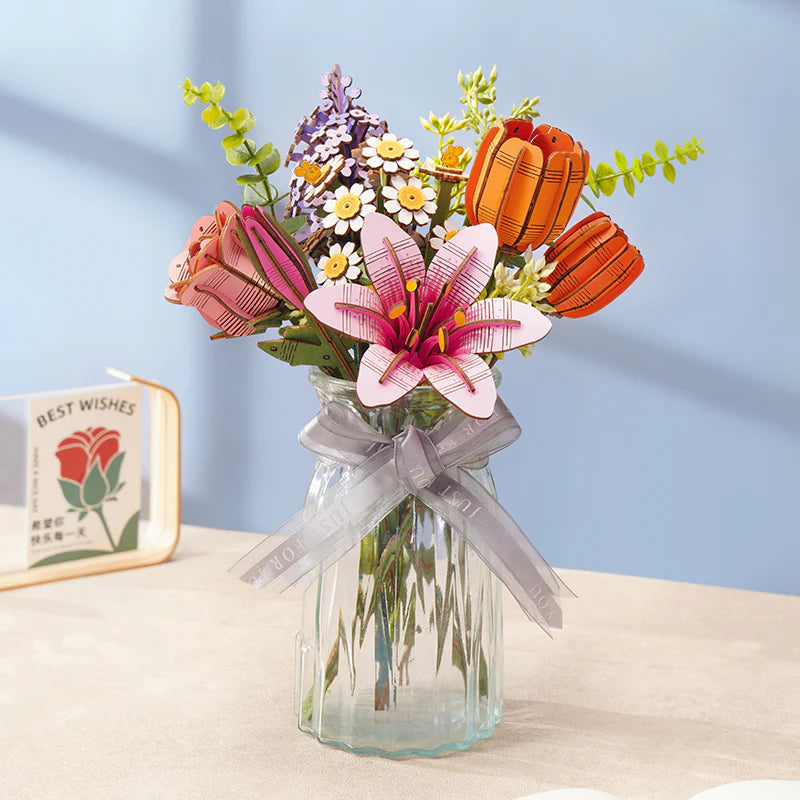 Rolife Pink Lily DIY Flower 3D Wooden Puzzle TW071