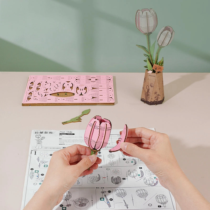 Rowood DIY Wooden Flower Pink Tulip TW082