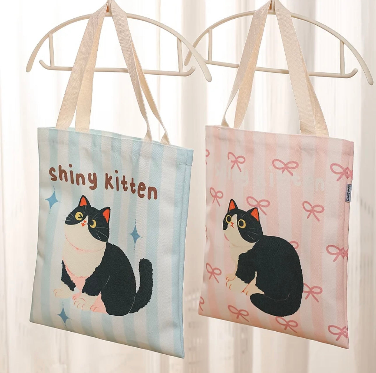 Kawashimaya – “Bow Kitten” Canvas Tote Bag - Pink Color