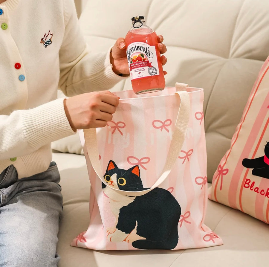 Kawashimaya – “Bow Kitten” Canvas Tote Bag - Pink Color