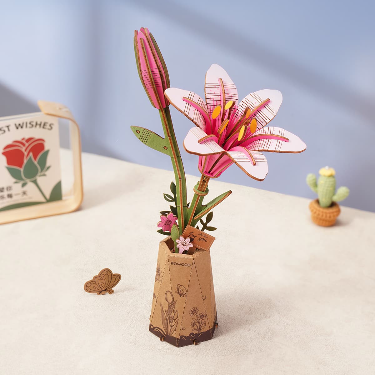 Rolife Pink Lily DIY Flower 3D Wooden Puzzle TW071