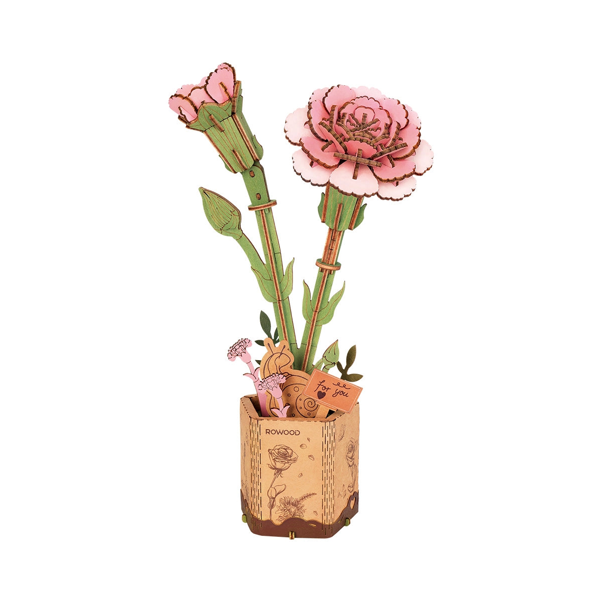 Rolife DIY Wooden Flower Pink Carnation TW051
