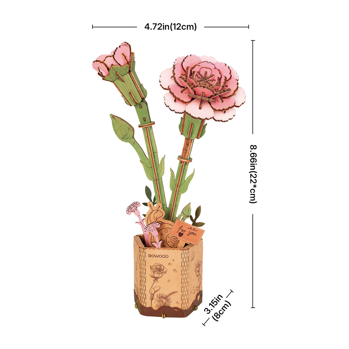 Rolife DIY Wooden Flower Pink Carnation TW051