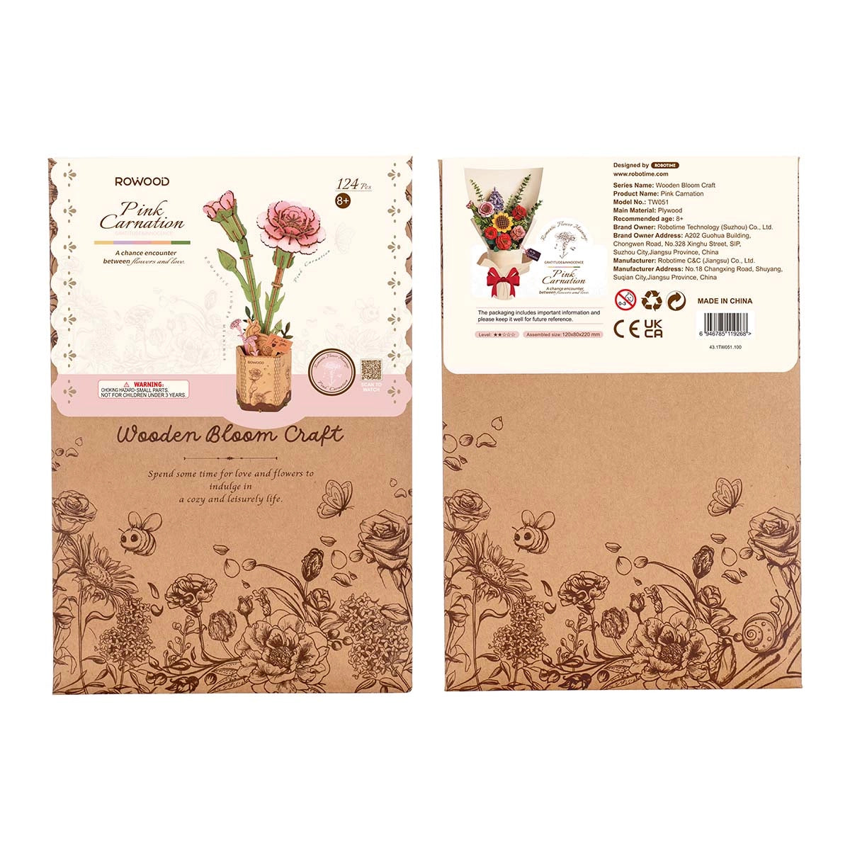 Rolife DIY Wooden Flower Pink Carnation TW051