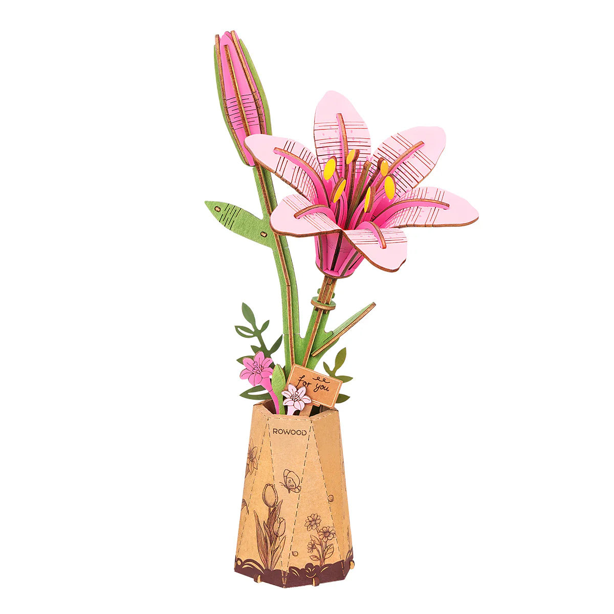Rolife Pink Lily DIY Flower 3D Wooden Puzzle TW071