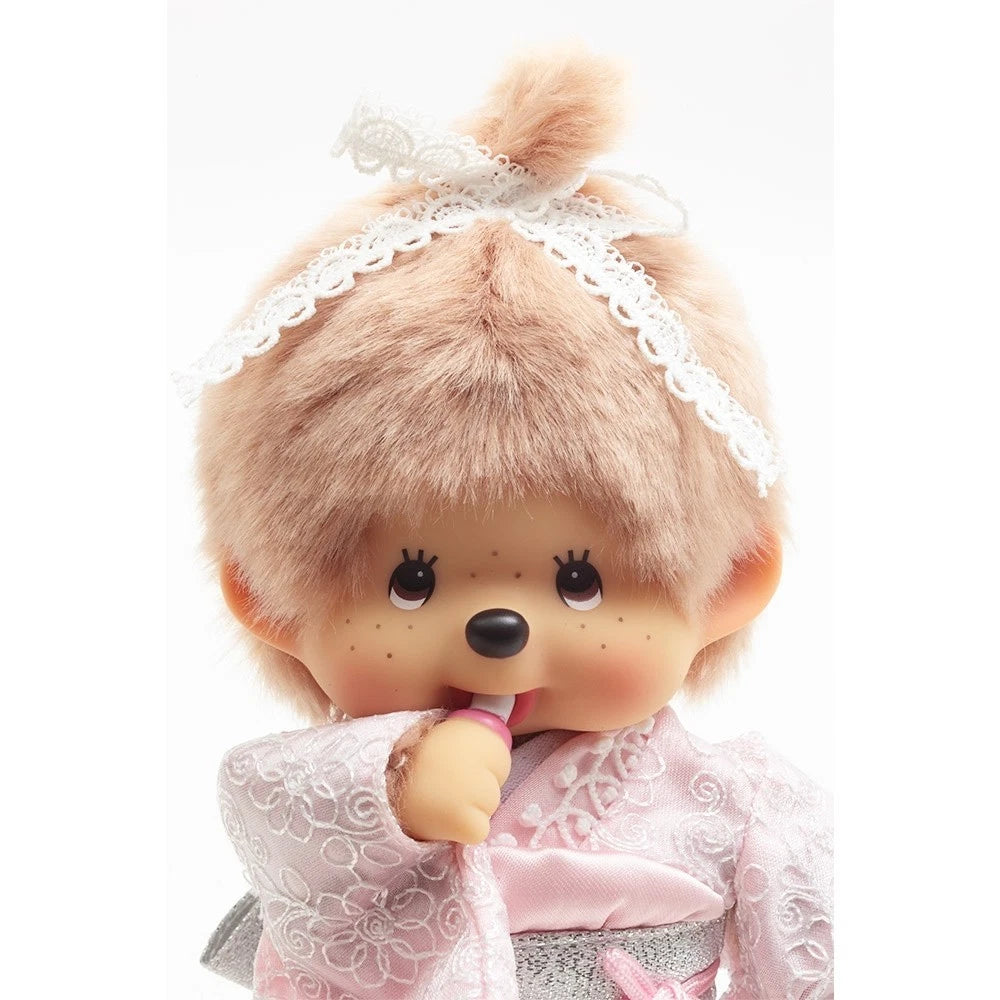 Monchhichi Kimono Girl Plush S Size Milk Tea Brown Sekiguchi Japan Limited New
