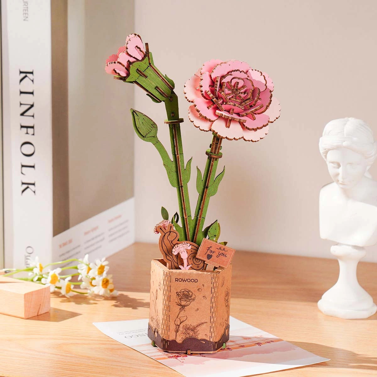 Rolife DIY Wooden Flower Pink Carnation TW051