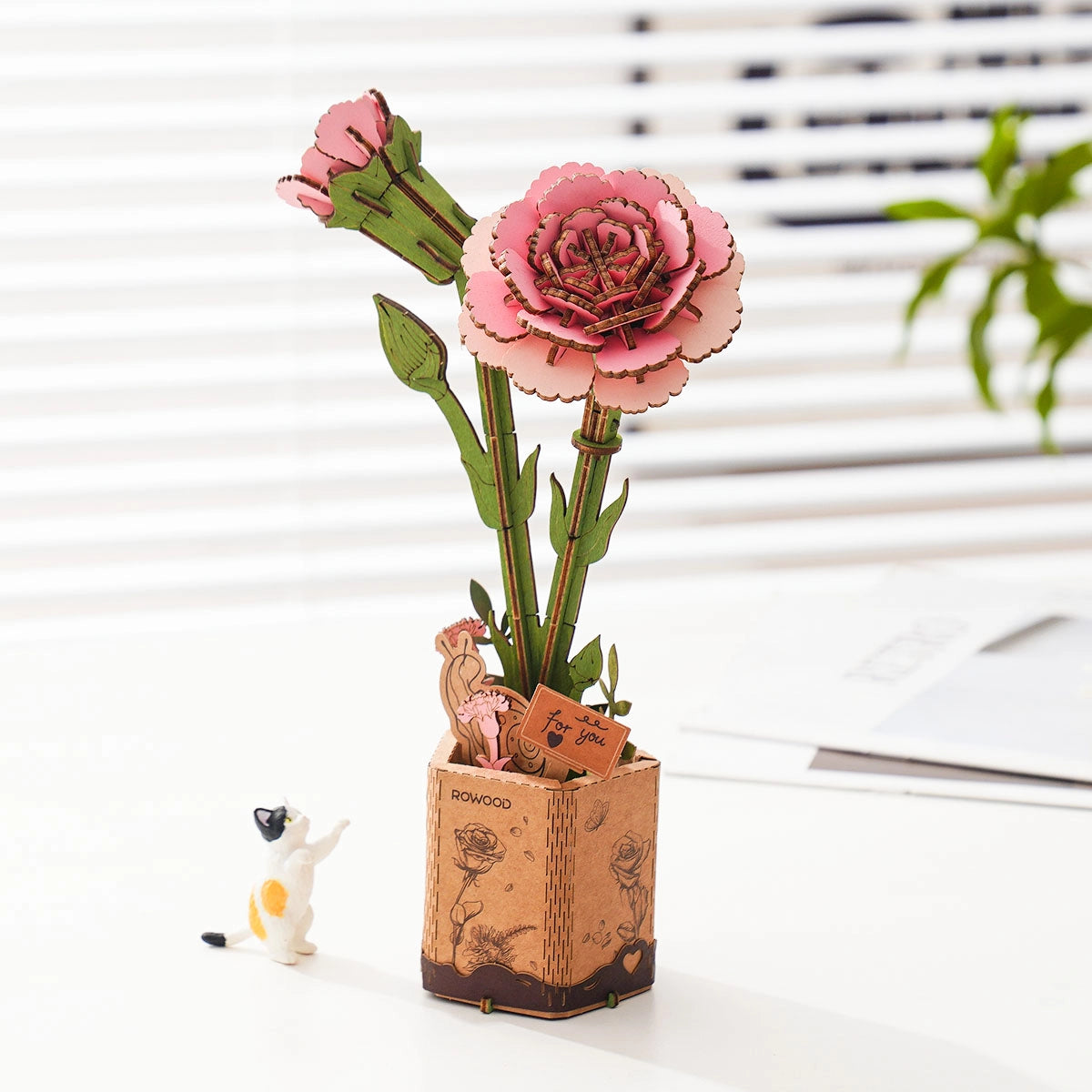 Rolife DIY Wooden Flower Pink Carnation TW051