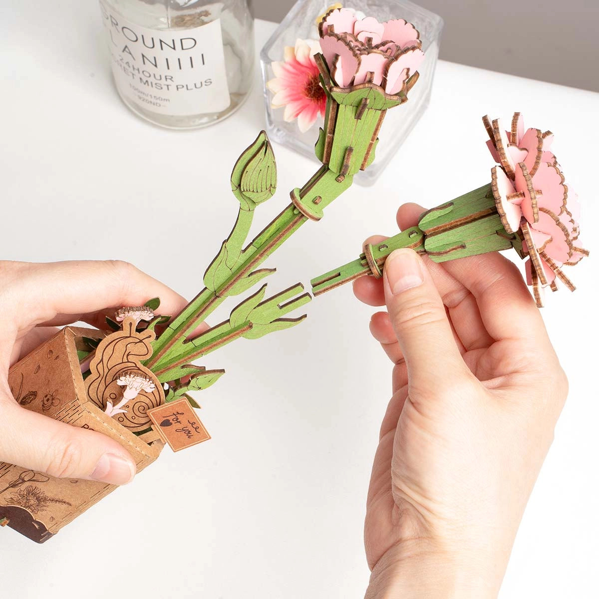 Rolife DIY Wooden Flower Pink Carnation TW051