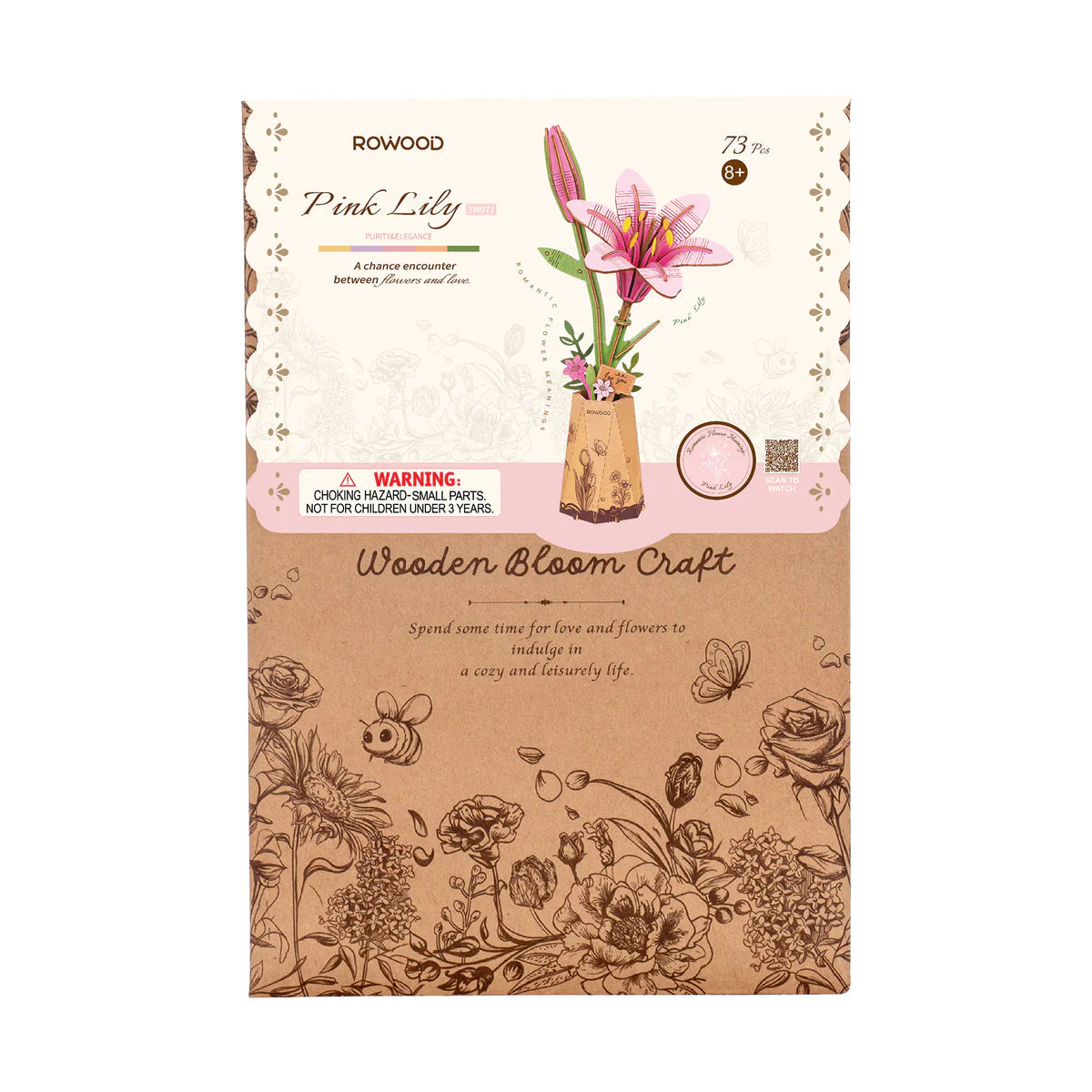 Rolife Pink Lily DIY Flower 3D Wooden Puzzle TW071